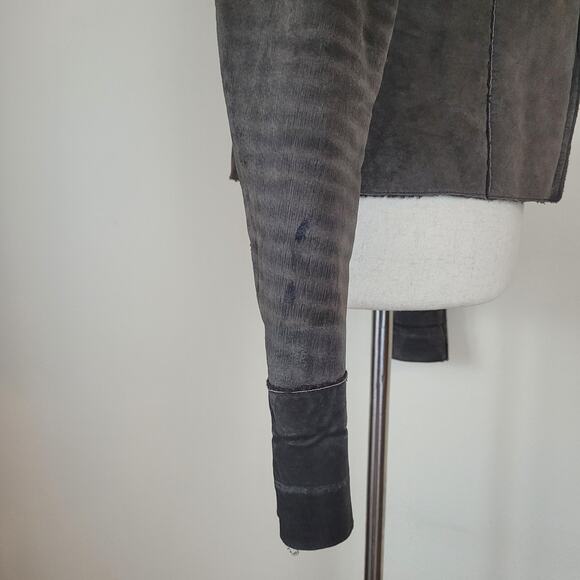 Express Jacket Women Small Brown Suede Leather Sherpa Lined Zip Stand Collar 90s - Picture 5 of 13